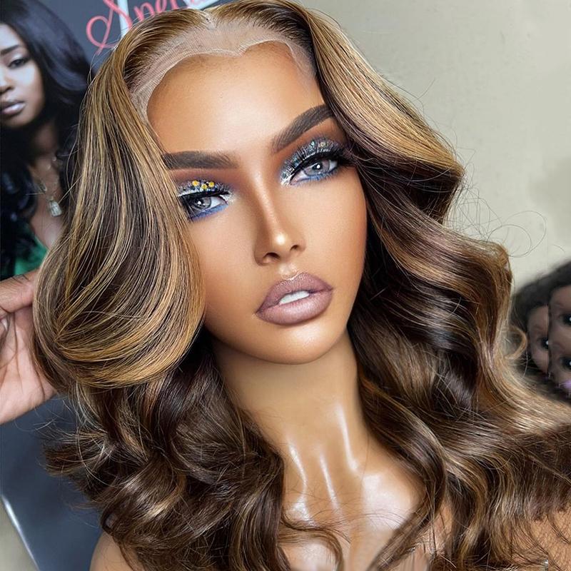 Ombre Bob Wig Human Hair 13x4 Highlight Lace Front Wigs Human Hair Colored P4/27 Honey Blonde Bob Wigs Human Hair Pre Plucked Hairline 180 Density Bob Wigs For Women