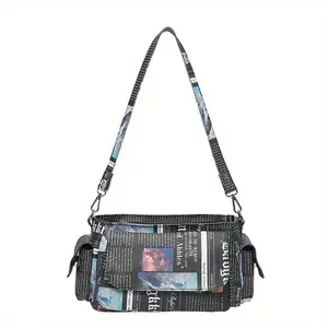 Trendy Printed Shoulder Bag For Women With Zipper Closure And Polyester Lining, Stylish Bag