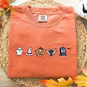 Halloween Icons Embroidered Comfort colors Shirt, Pumpkin Ghost Tee, Cute Halloween shirt, Boo Shirt, Fall Halloween Shirt