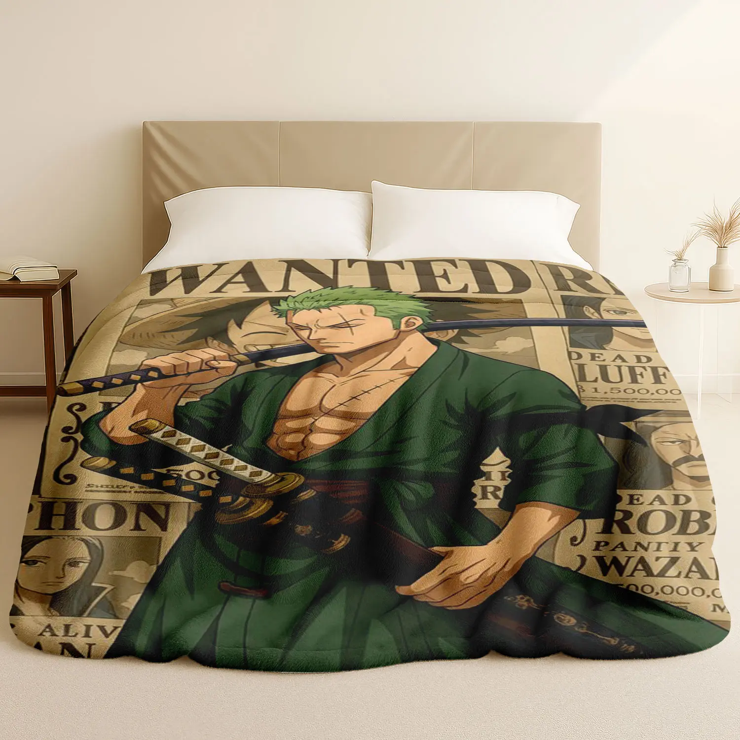 One Piece Zoro Wanted Poster Blanket, Bed Blanket, Gift Blanket