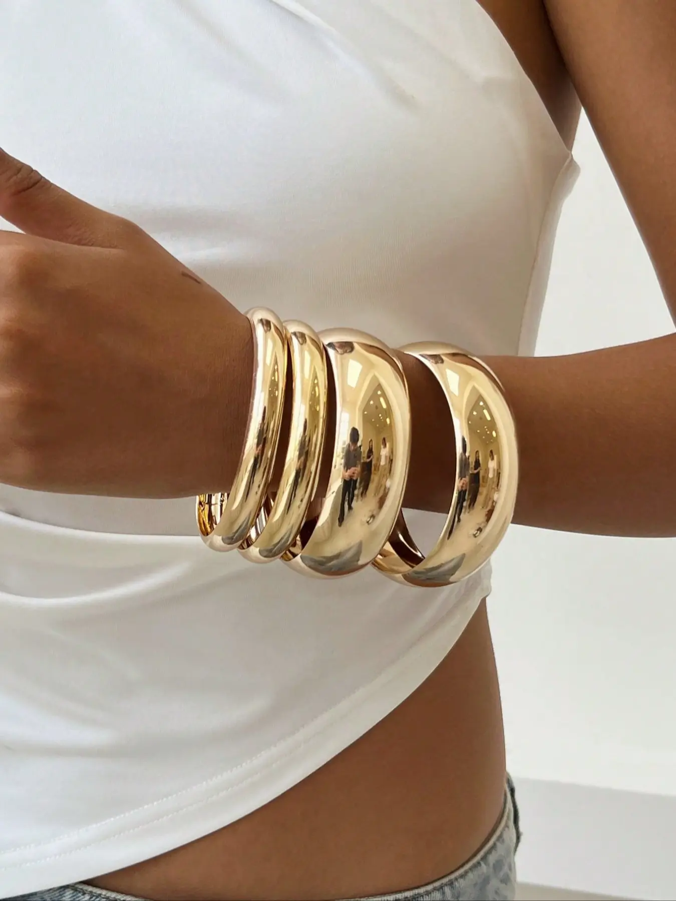 Women Punk Style Zinc Alloy Bangles Bracelets Set, Stackable Bangle Bracelets, 4-Piece Retro Simple Design Fashionable Jewelry Accessories Gift, Daily Wear Fashion Accessory