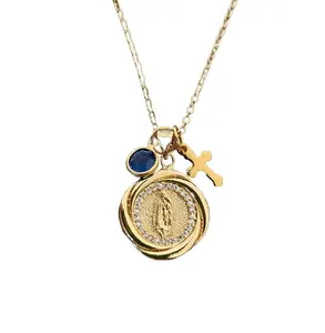 Lady of Guadalupe Necklace – 14k Gold Filled Catholic Medal with Birthstone