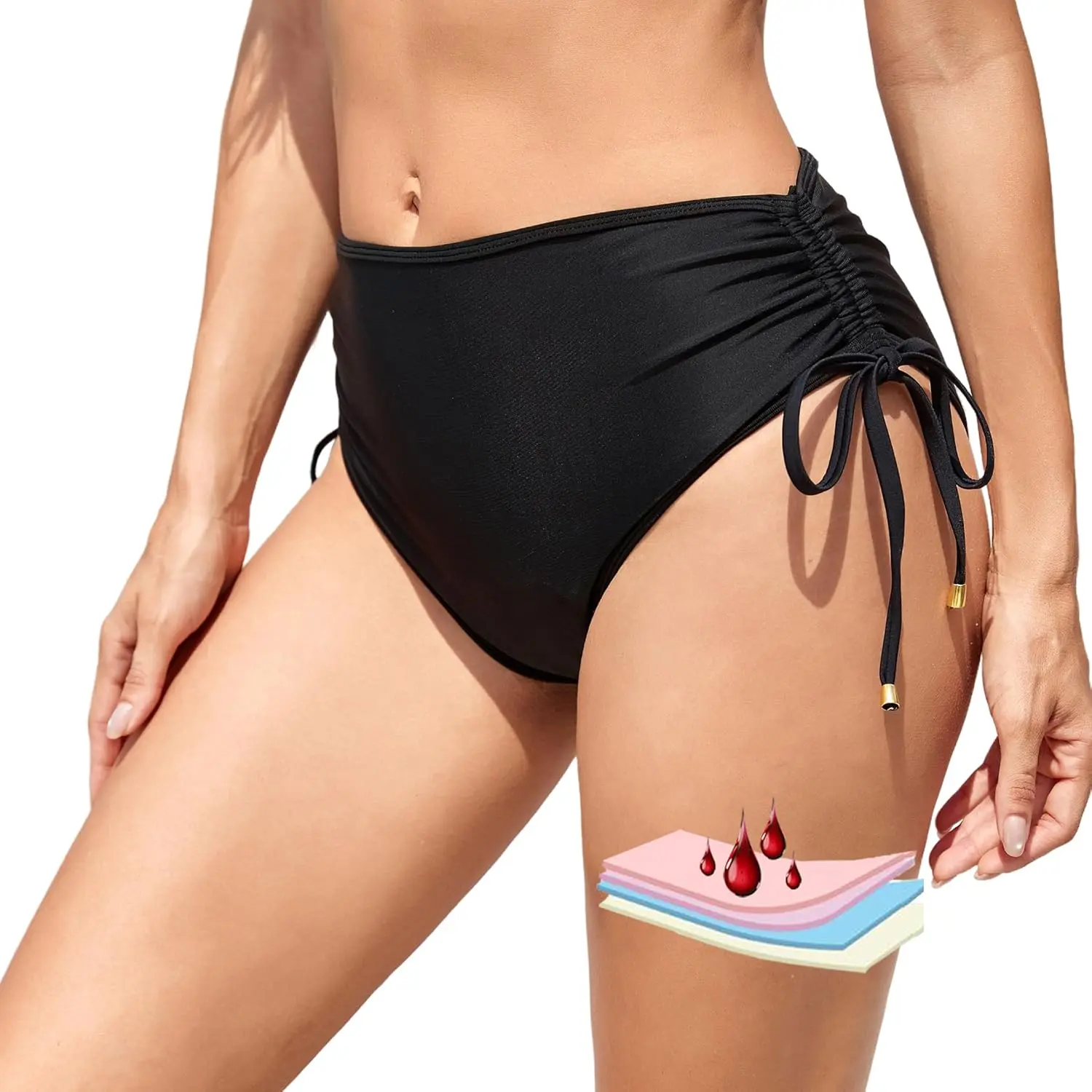 Women's High-Waisted Solid Leakproof Period Swimsuit Bottoms - Beachwear, Menstrual Safe for Teens (Sports & Outdoor Clothing)