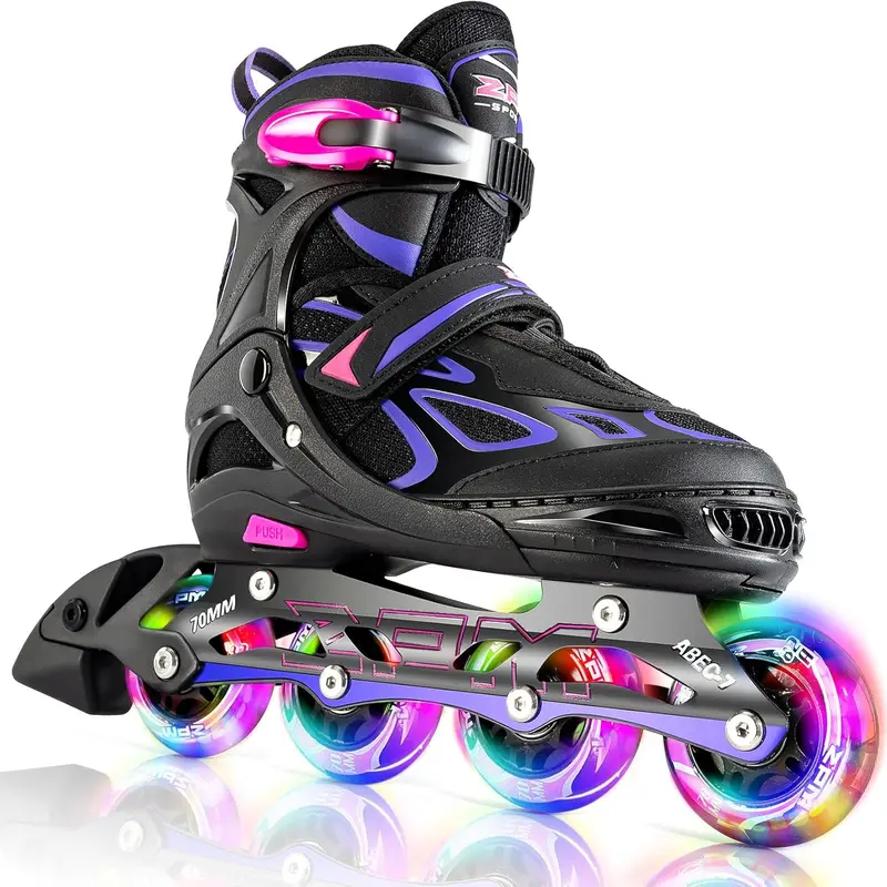 2PM SPORTS Unisex Adjustable Roller Skates for Adults, Kids - Rollerblade-Style, Easy Triple Close, 82a Polyurethane Illuminating Wheels, ABEC-7 Bearings, Aluminum Frame for Inline Skating Enthusiasts