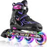 2PM SPORTS Unisex Adjustable Roller Skates for Adults, Kids - Rollerblade-Style, Easy Triple Close, 82a Polyurethane Illuminating Wheels, ABEC-7 Bearings, Aluminum Frame for Inline Skating Enthusiasts