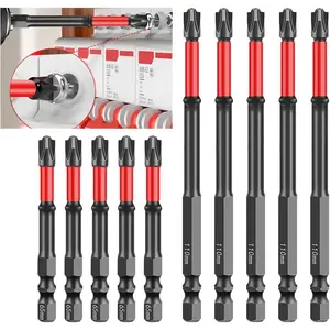 Impact Bit Set, 65mm & 110mm Length, 1/4 Inch Hex Shank, S2 Steel Cross Slot Bits, 10- (5PCS 6mm+10mm)