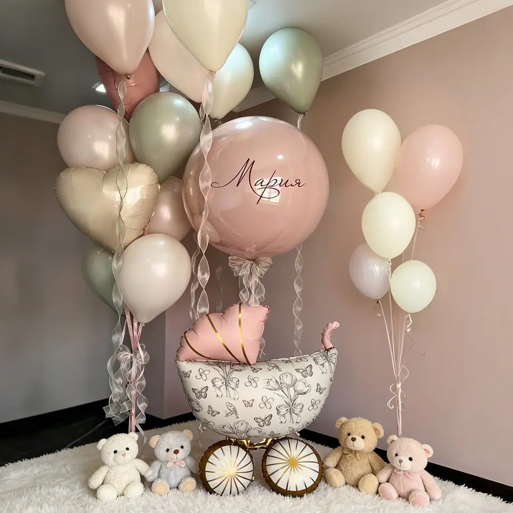 45pcs 18-Inch Aluminum Foil Baby Shower Balloons, Heart Design for First Birthday Party, Gender Reveal Decoration