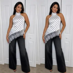 ARACELI -LACE TRIM SATIN TUNIC TANK TOP
