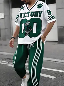 Two-Piece Set Men's Regular Fit Tiger Print Short Sleeve T-Shirt & Pants, Casual Round Neck Tee & Trousers for Daily Wear, Men's Outfits for Summer