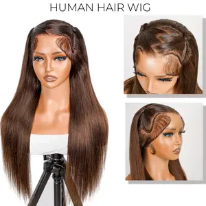 Asteria Hair Glueless Wig Chocolate Brown Straight 13x4 Pre Cut Lace Frontal Wig Human Hair Bleached Wig