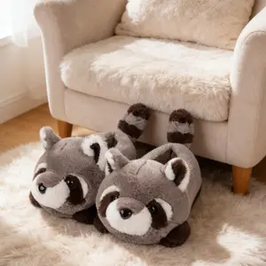 Cozy Raccoon Face Slippers | Super Soft Plush House Shoes | Cute Animal-Themed Footwear for Women