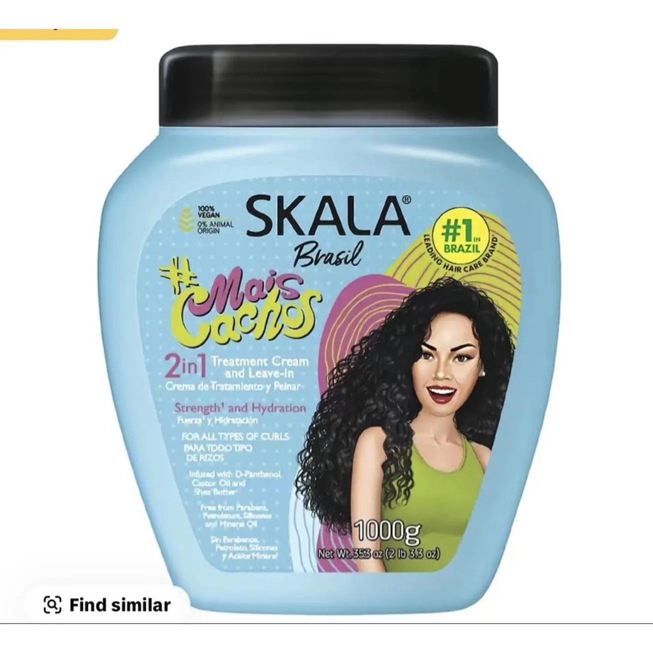 Skala Brasil Mais Cachos 2-in-1 Haircare Treatment Cream & Leave-In, Curly Hair Moisturizer with Strength, Hydration, Frizz Control & Repair, 1000g