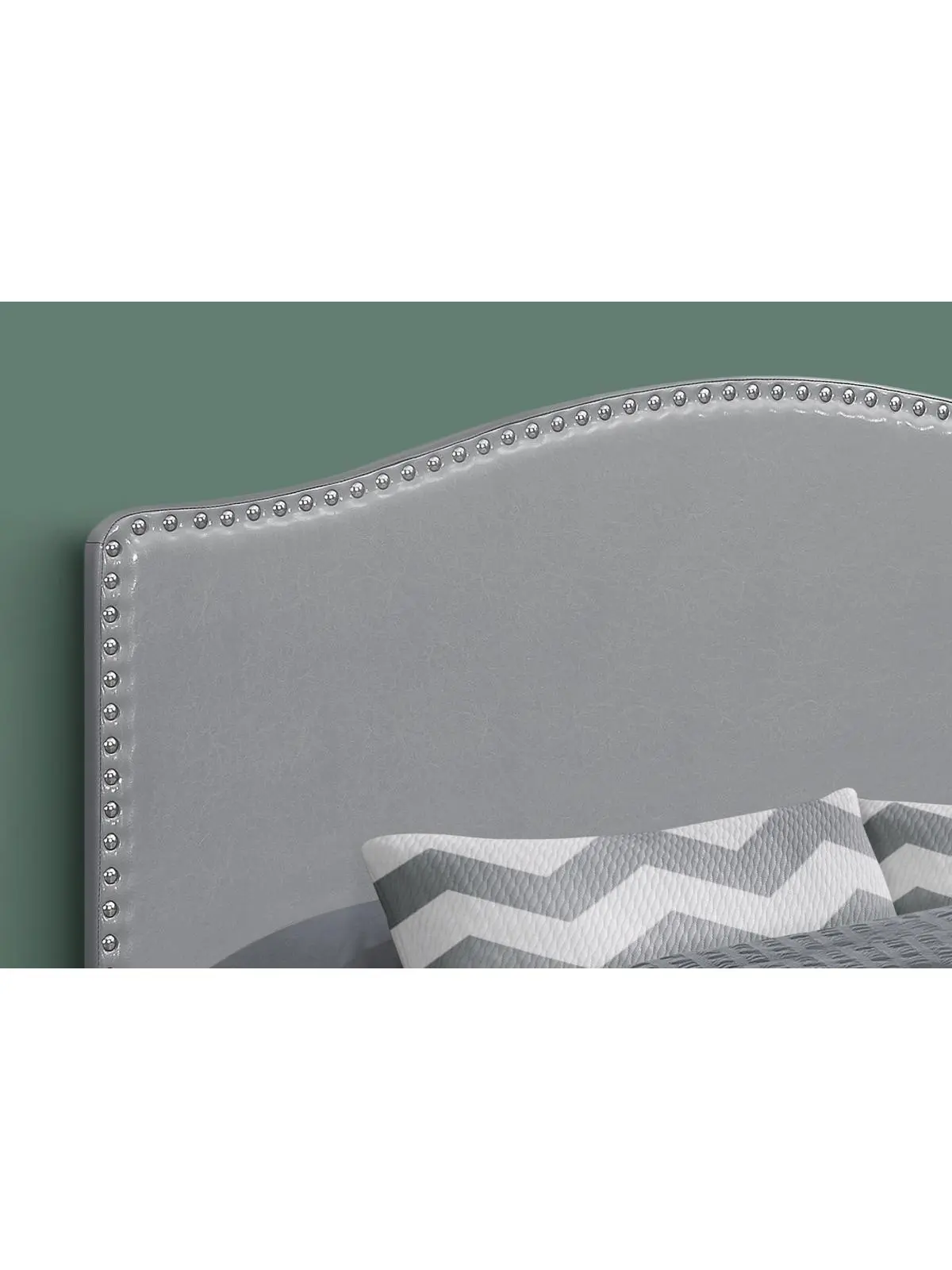 HomeRoots 490192 Gray Faux Leather Upholstered Arched Queen Headboard with Nail Head Trim, Includes Arch Shaped, Adjustable Bed, Faux Leather Headboards, Arch Shaped Headboards