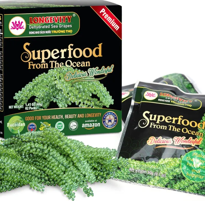 LONGEVITY Dehydrated Sea Grapes, 1.4 oz of (Pack of 2), Umibudo Green Caviar, Lato Seaweed | Enhance Health, Boosting Immune System, Valued Natural Gift From Sea (Original, 40g)