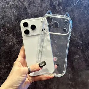 Cat Ear Transparent Phone Case, Airbag Shockproof for iPhone 17/17 Pro/17 Pro Max, Simple and Cute Clear Design, Fashionable Protective Cover, Unique Style for Daily Use, Protective Shell, Accessories