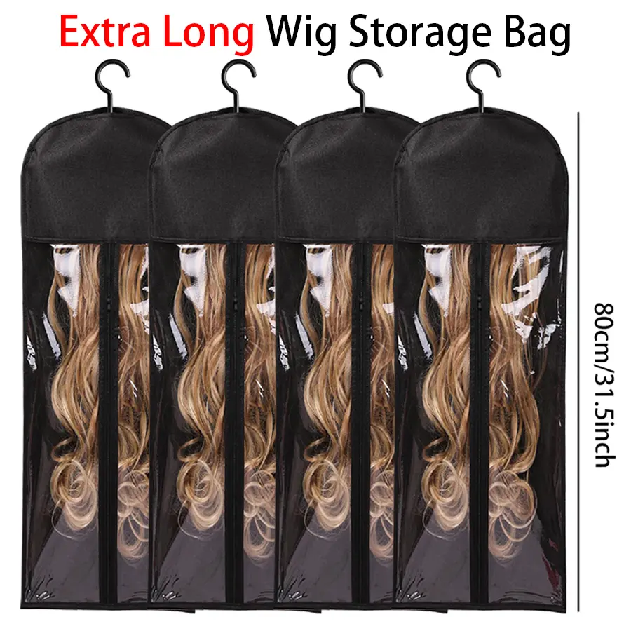 Extra Long  Wig Storage Bag With Hook Wig Storage Hanger Zipper Transparent Dustproof Wig Storage Bag, Hair Extension Holder Wig Bag Wig Storage For Multiple Wigs Holder Hair Extension Hanger Wig Tool Wigs Accessories For Salon & Home Use Wigs & Acces