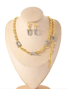 Stainless Steel Jewelry Set with Rhinestones, U-Shaped Clasp Necklace Bracelet Earrings, Casual Style for All Seasons, Elegant Jewelry Set