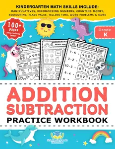 Addition & Subtraction Practice Workbook for Kids Ages 5–7 Kindergarten & 1st Grade Math Worksheets Place Value Homeschool Learning Activities