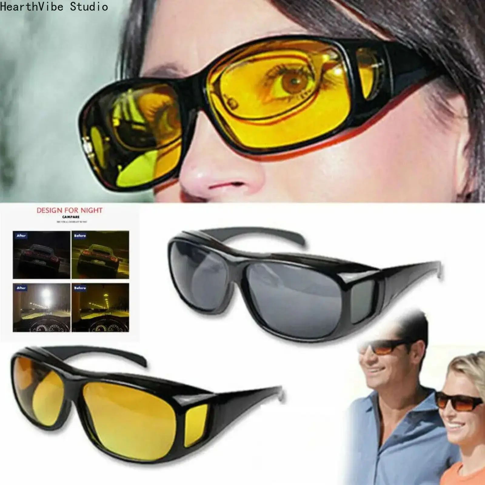 Multi-Protective Ultra-Safe Over-Glasses Dual-Sport Eyewear: 2-Pair 63mm Fit-Over Sunglasses with UV400 Protection, HD Day-Night Vision, Wraparound Design for Prescription Eyewear, Driving, Multi-Protective Sports Eyewear, Ultra-Safe Sports Eyewear