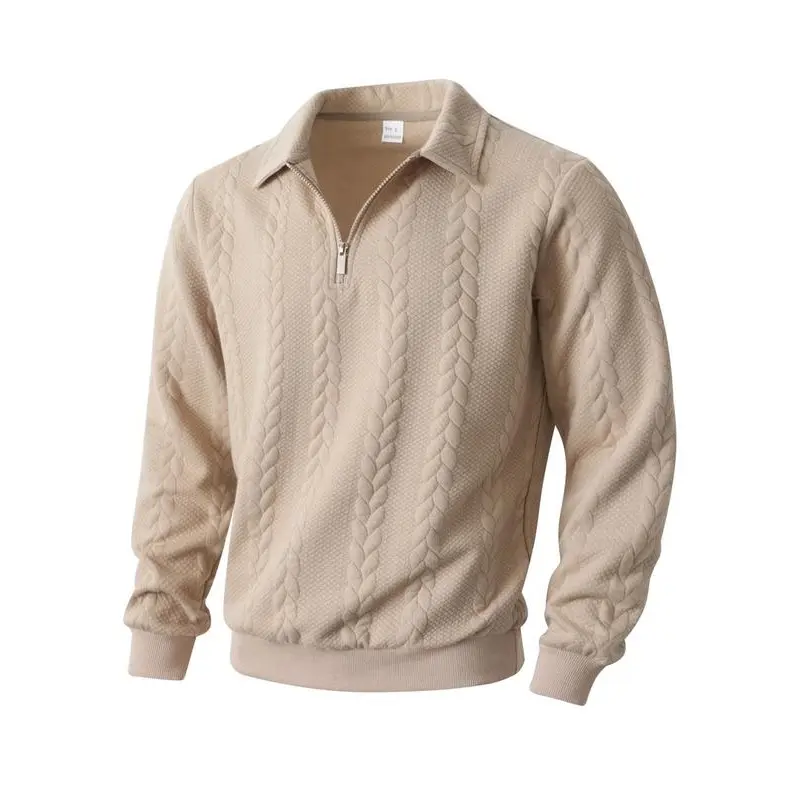 Men's Autumn Winter Cable Knit Long Sleeve Polo Shirt, Suitable