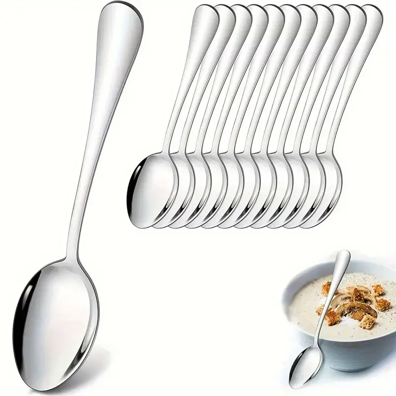 Stainless Steel Dessert Spoon Set, 12pcs Durable Metal Cutlery Tableware Spoon, Mirror Polished Glossy Spoon, Dishwasher Safe Spoon for Home, Kitchen, Kitchenware & Restaurant