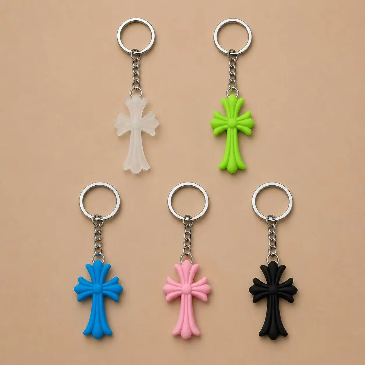 Y2K Gothic Cross Keychain Cute Silicone Bag Charm Key Ring for Purse Backpack