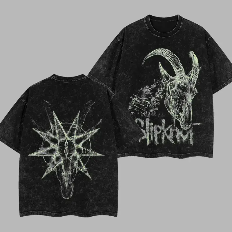 Slipknot Unisex Acid Washed Hoodie T-Shirt – All Hope Is Gone World Tour Rock Groove Metal Cotton Washed Tee, Groove Metal Rock Band Washed Shirt, Oversized Vintage Tee, Heavy Metal Merch, Gift for Rock Fans Print
