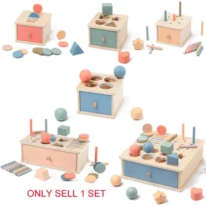 Children Montessori Teaching Aids Wooden Color Shape Sorting Box Shape Sorter Multifunctional Ball Coin Storage Toy Early Education Enlightenment