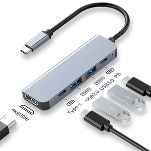 5 in 1 USB C HUB HDMI Adapter, Multi Port Adapter, 1 Count USB-C HUB Splitter with 4K HDMI, USB 2.0, USB 3.0 Ports for MacBook Pro/Air, iPad, iMac, iPhone, USB Port Adapters, USB C Interface