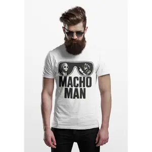 Macho Man Graphic Tee, Unisex Cotton Crew Tee, Vintage Style Shirt, Casual Wear, Gift for Him, Retro Humor T-Shirt Fabric Menswear
