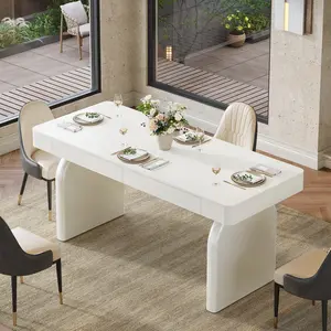 Tribesigns 63-Inch Modern Dining Table for 4-6 People, Rectangular White Glossy Table with Storage Drawers for Kitchen and Living Room