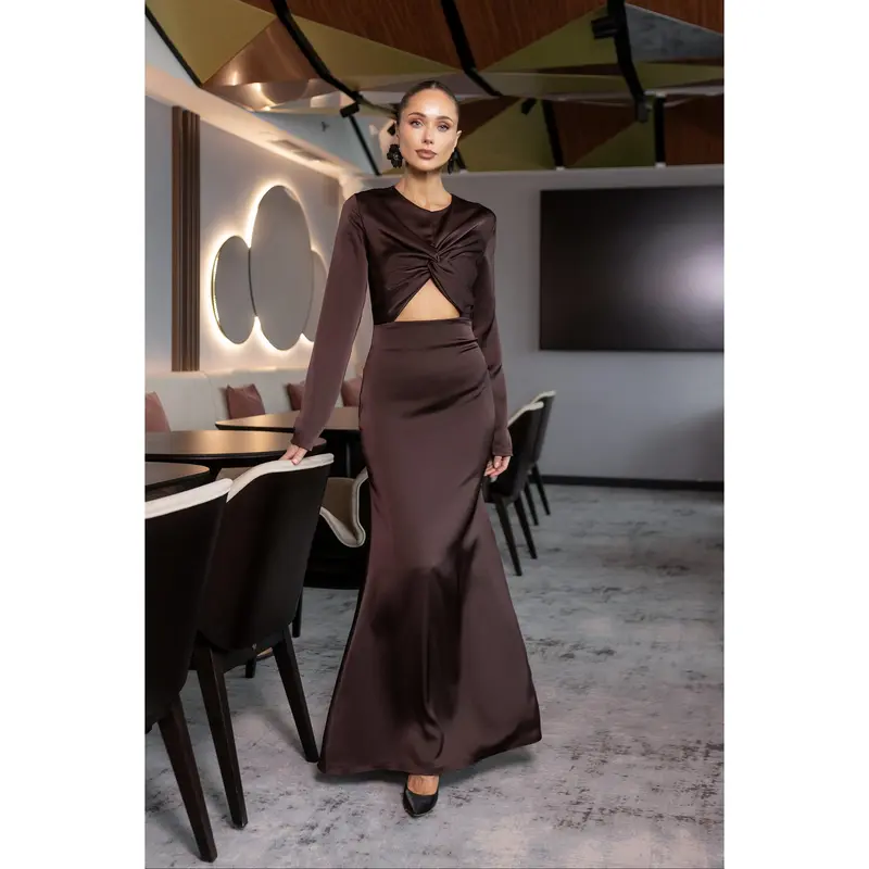 Brown LONG SATIN DRESS - TikTok Shop Brown LONG SATIN DRESS - TikTok Shop