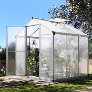 6x6 ft Greenhouse for Outdoors, Polycarbonate Greenhouse with Quick Setup Structure and Roof Vent, Aluminum Large Walk-in for Outside Garden Backyard