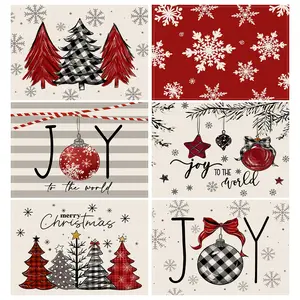 4/6pcs Christmas table mat, snowflake Christmas tree printed plate mat, washable, 12x18 inch winter table mat, Merry Christmas ball patterned coaster, anti slip and heat-insulating table mat, suitable for family kitchen dining, parties and gatherings