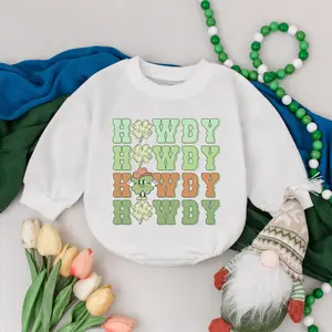 Howdy Howdy Lucky Patrick's Day Romper, Western St. Patrick's Day Shamrock Bodysuit, Bubble Romper, Irish Baby Gift, Clover Baby Outfits