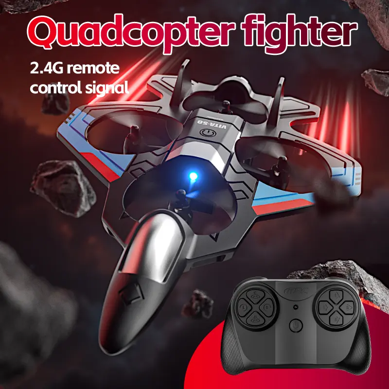 2.4G Remote Control Signal Quadcopter Fighter Drone Toy for Kids & Beginners, 360° Stunt Flips, Blue LED Light, Easy-to-Use Controller