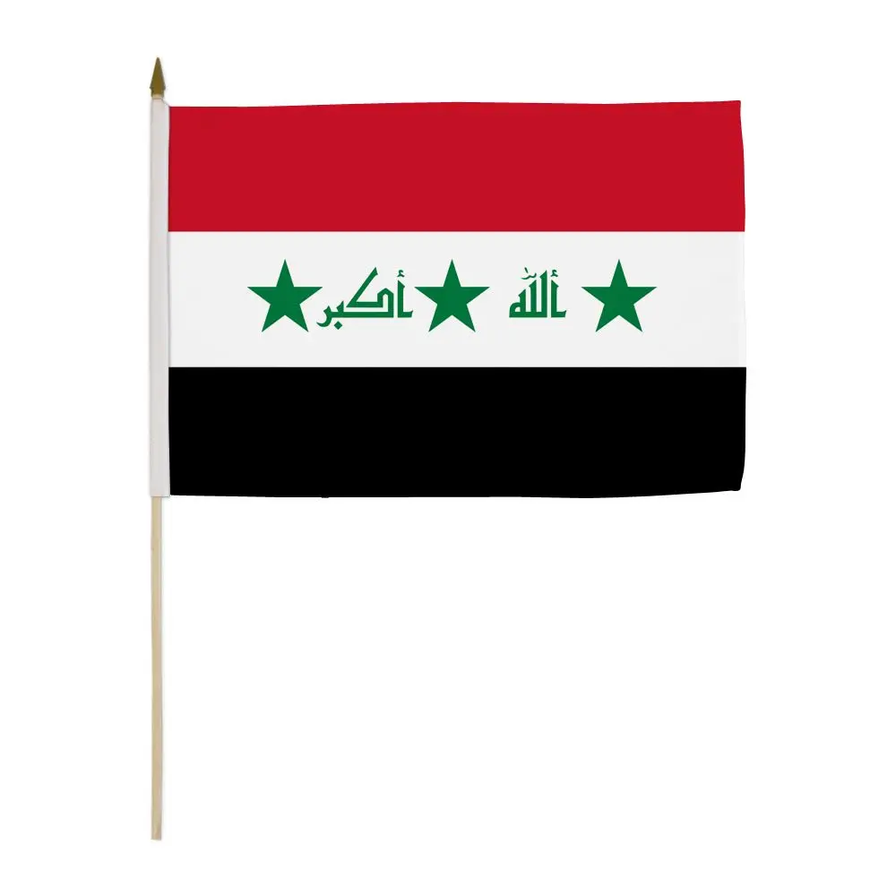 Old Iraqi 12x18in Stick Flag - Individually Sewed, Wooden-Plastic Construction, Stick Mount Flag for Iraqi Pride, Parades, Home Decor, Festive & Party Supplies Backdrop Banner