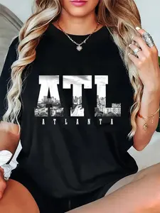 100% Cotton ATL Atlanta Skyline Pride Black & White Vintage Georgia T-Shirt