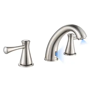 Touchless Bathroom Faucet for 3 Holes, 3 Handles, Temperature Control, Adjustable Flow, Auto Motion Sensor, Brushed Nickel, Model 29180
