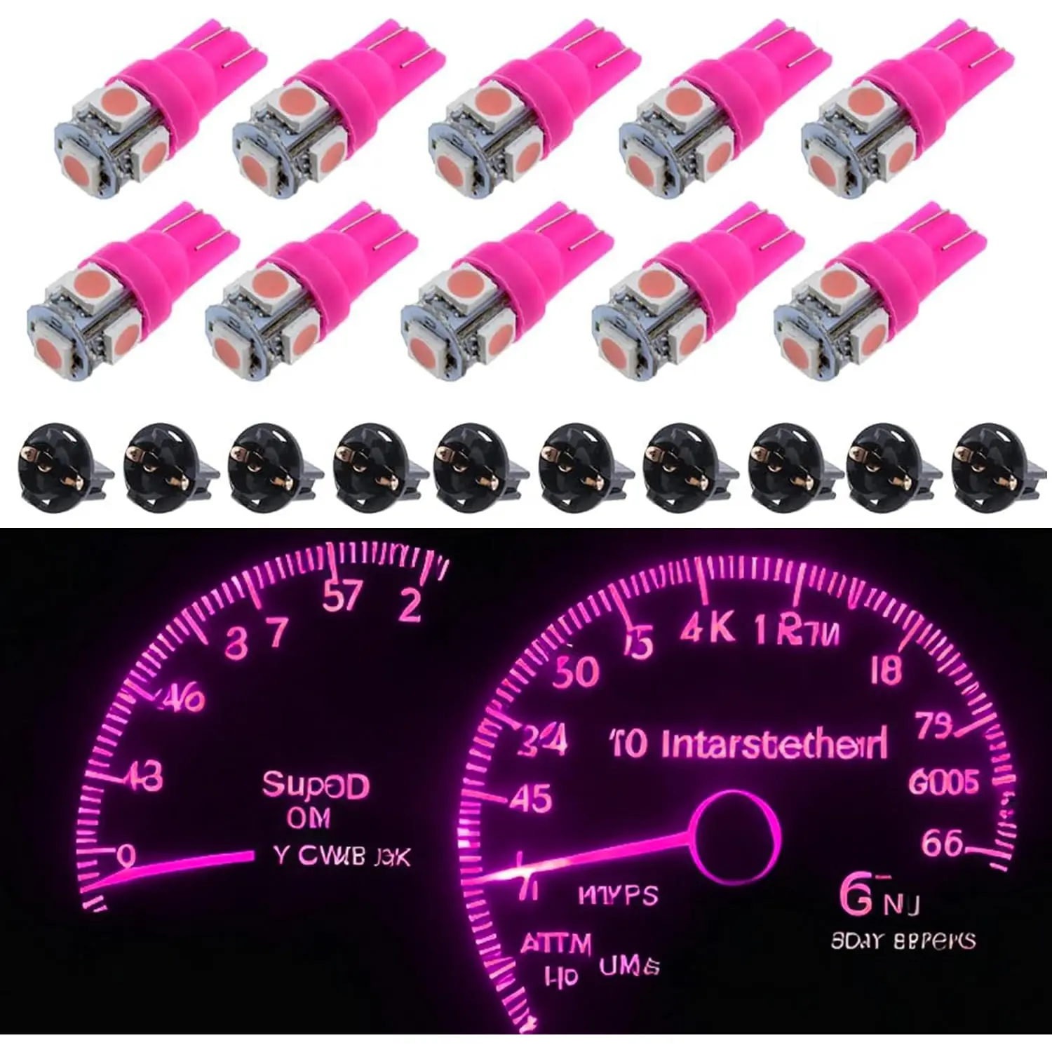 T10 194 168 Dash Instrument Pink/Purple Light Bulbs Bright Panel Gauge Cluster Dashboard LED Bulbs 10Pcs/Set