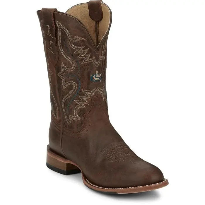 Men's Western Cowboy Footwear - 11" Round Toe Rich Mahogany Cow Hide Leather Boots, Walking Heel, Removable Orthotic Insole, Western Elegance American Traditional Urban Cowboy Shoes, Mahogany Cowhide, Western Boot