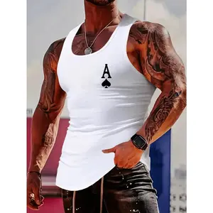 Men's Sleeveless Muscle Builder Tank Top - Gym Shirt with Bold Ace of Spades Print, Breathable Workout Shirt for Bodybuilding, Running, Training - Non-See-Through Athletic Chest Vest, Gym Clothes, Summer Activewear, Sporty Casual Wear, Nontransparent Fabr