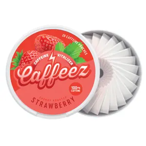 CAFFEEZ Strawberry Energy Pouches - 100mg Caffeine & 250mg Guarana - Sugar-Free Pure Energy Boost - Pocket-Sized Convenience - 20 Pouches