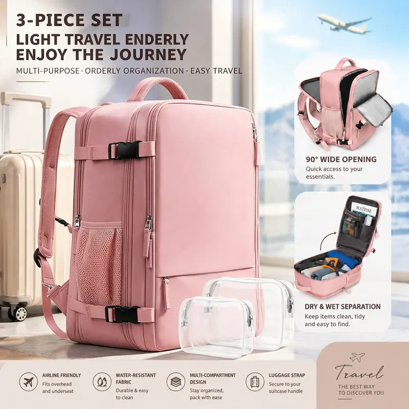 Unisex Minimalist Adjustable Backpack - Foldable, Lightweight, Multi-Compartment, Large-Capacity Casual Chic Youth Bag for School, Business, Computer Use (Functional Luggage)