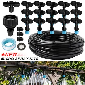 Outdoor Garden Irrigation System with Mist Head and Hose Kit, 15m Watering System for Lawn Vegetables Greenhouse, Connects 4/7mm Soft Tube, Garden Watering Sprinkler
