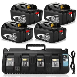 4 Pack 8000mAh Replacement Battery and 4-Port 18V DC18SF Fast Charger Compatible with 18V Lithium ion Battery BL1850 LXT400 194204-1 Cordless Tools