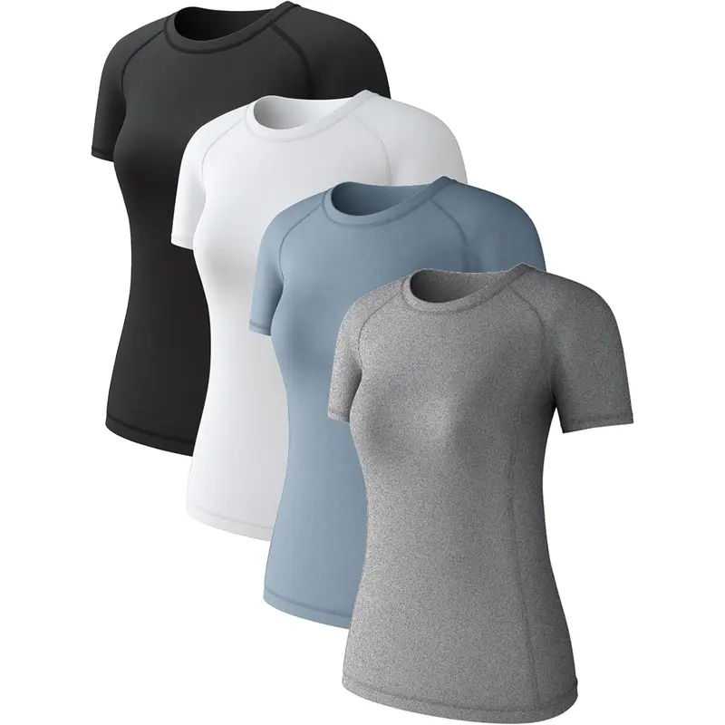 4 Pack Women's Compression Shirts Long Sleeve Athletic Workout Tops Sun Protection Cool Dry Undershirt for Gym