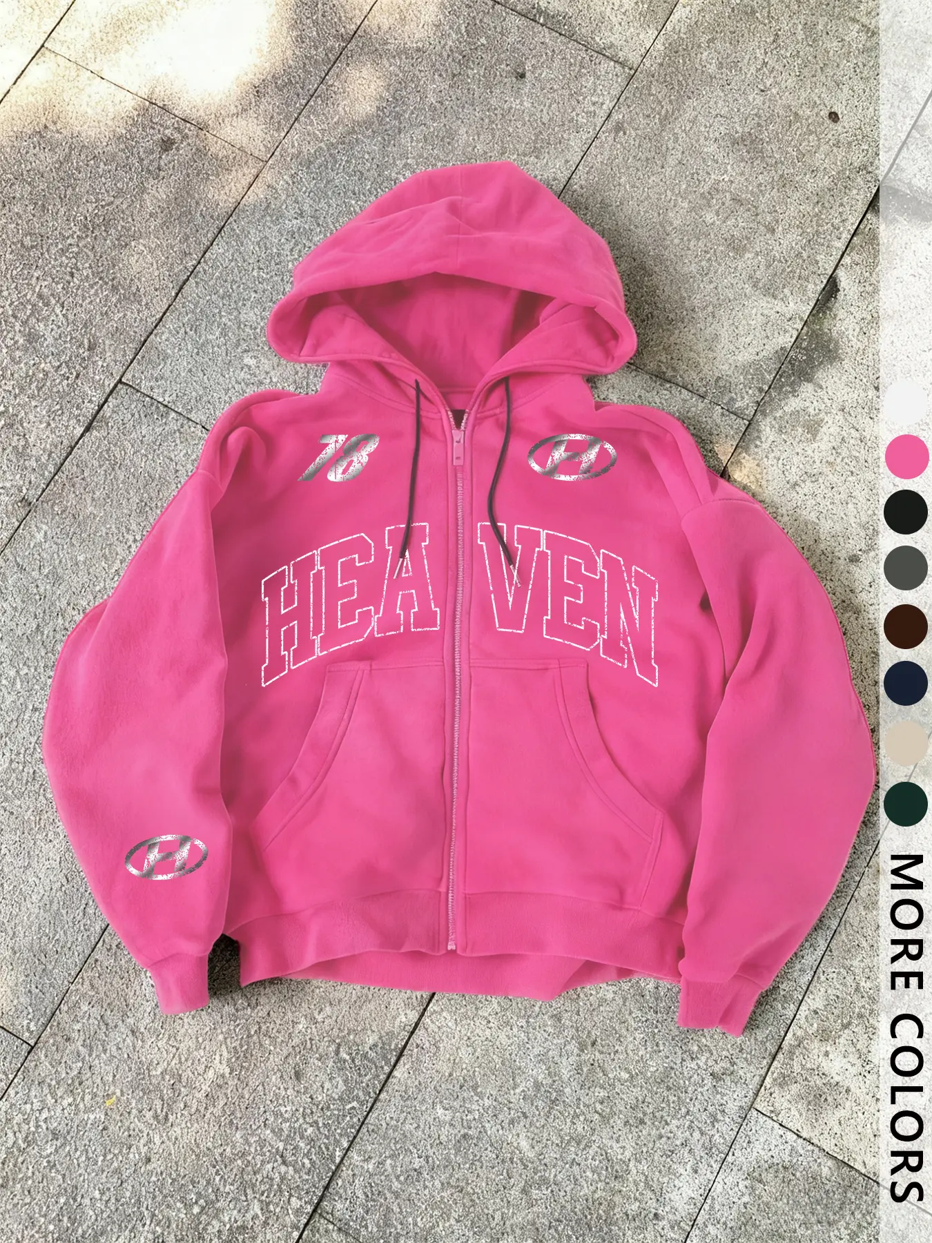 Unisex Street Style Streetwear Fall & Winter Heaven Graphic Letter Print Fitted Hooded Sweatshirt, Long Sleeve Zipper Design, Casual Sportswear Gift