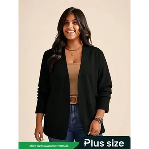 Women's Plus Size Solid Color Button Jacket, Slim Fit Lapelless Blazer Design, Perfect for Fashionable Women, Daily Layering Essential