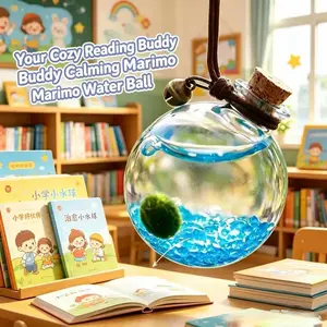 Ocean Blue Pendant with Live Marimo - A Serene, Self-Sustaining Pet Habitat & Portable Aquarium Plant for Wearable Calm (Includes LIVELY Moss Ball Pet)